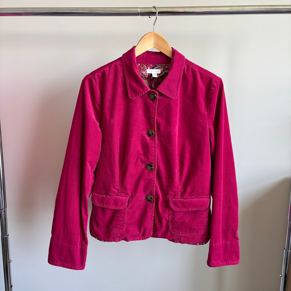 Vintage Charter Club Corduroy Jacket Size L Pink 70s Boho Whimsical Funky Chic